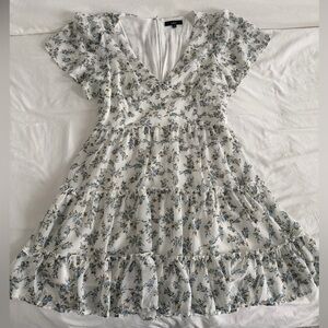 Lulu's White and Blue Floral Mini Dress